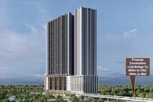 Exterior view of Dover Tower at Causewayz Square @ JBCC, part of EXSIM CIQ’s mixed-use development, suited for own-stay residents or buyers wanting premium access to the Johor–Singapore gateway