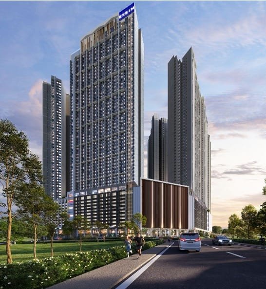 Full view of Causewayz Square @ JBCC by EXSIM CIQ, highlighting modern high-rise towers with contemporary façade design, prime location near CIQ, and vibrant mixed-use development