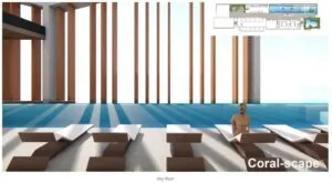 Coral-Scape leisure deck at Causewayz Square @ JBCC EXSIM CIQ Sky Roof, offering stylish lounging spaces with uninterrupted city and waterfront views.