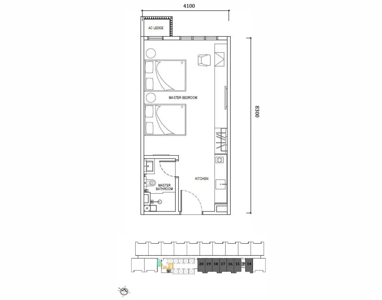 Type B floor plan at Causewayz Square @ JBCC EXSIM CIQ, a 592 sqft modern layout with two bedrooms, open living and dining area, functional kitchen, and contemporary bathroom, designed for comfortable city living near Johor–Singapore CIQ.