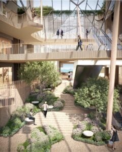 Street-level view of The Bedrock Sabah Jesselton Docklands entrance with retail frontage and pedestrian-friendly access.