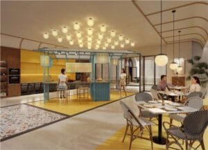 Community kitchen at The Bedrock Sabah Jesselton Docklands, designed for residents’ gatherings and culinary activities.