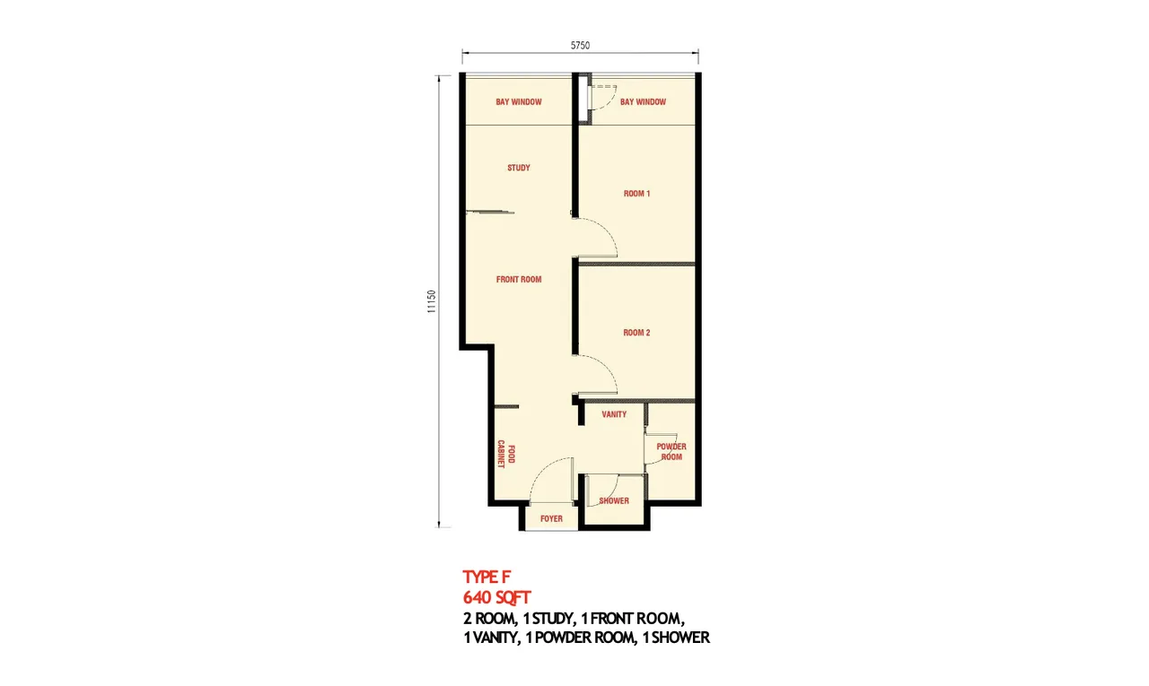 Type F layout at The Bedrock Jesselton Docklands by EXSIM Sabah — well-balanced for small families or professionals working from home.