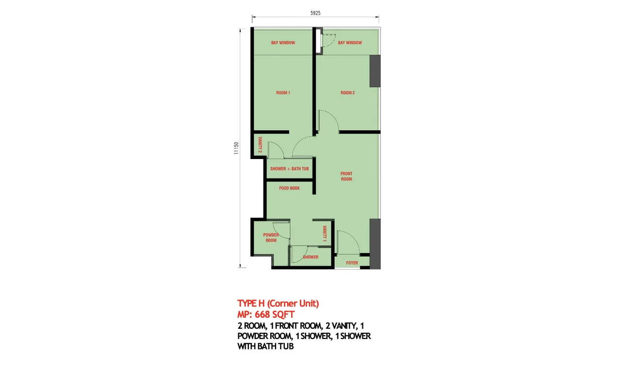 Type H layout at The Bedrock Jesselton Docklands by EXSIM Sabah — versatile space ideal for multigenerational living or creative home-office setups.