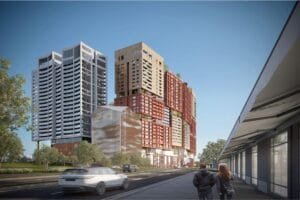 Street-level view of The Bedrock Jesselton Docklands in Sabah, developed by Exsim.