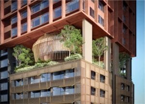 Close-up of Tower A and B at The Bedrock Jesselton Docklands, an Exsim Sabah landmark.