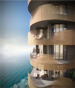 Close-up of Tower D at The Bedrock Jesselton Docklands in Sabah, by Exsim