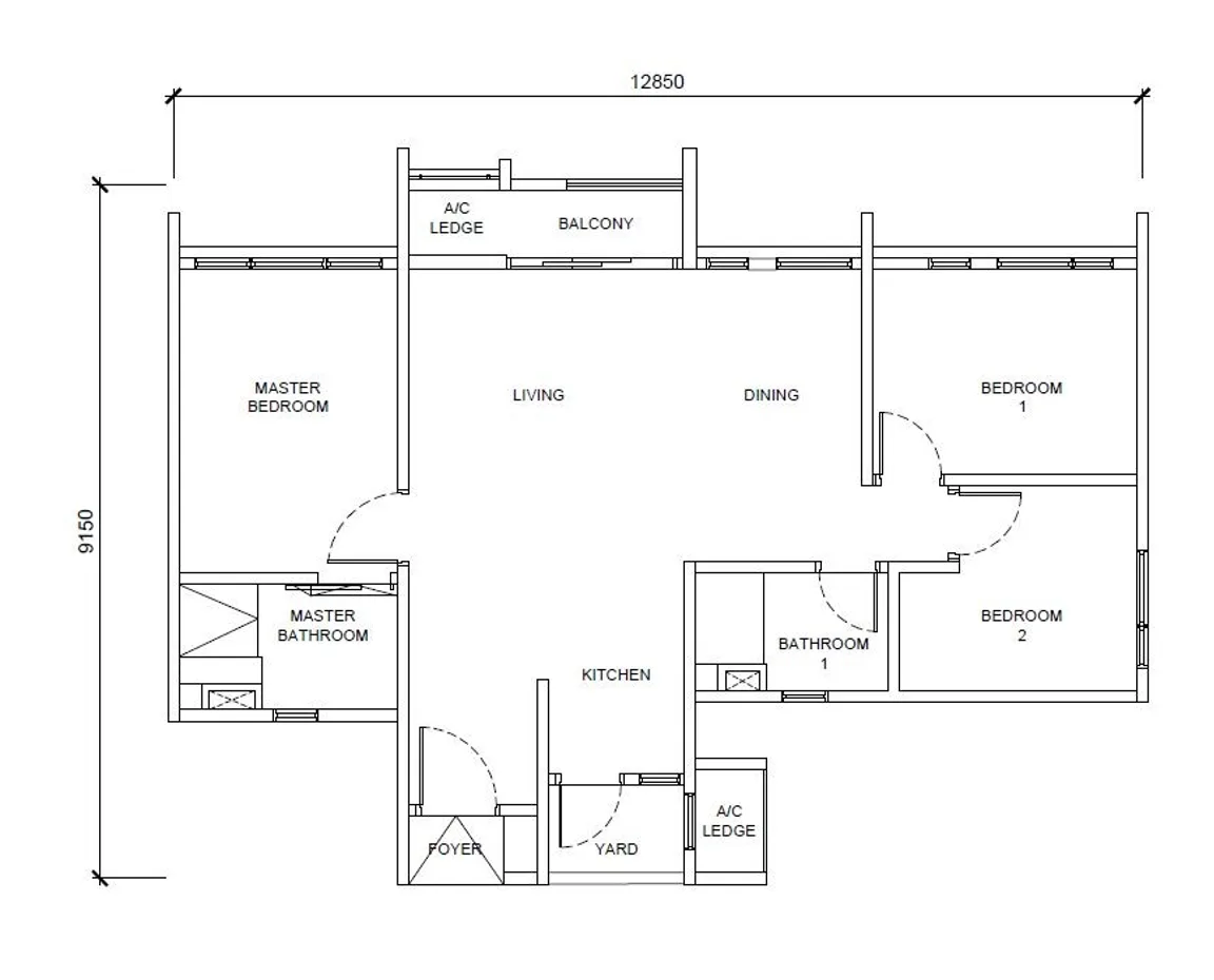 EXSIM Queenswoodz Bukit Jalil Type B 936 sqft layout with 3 bedrooms, practical kitchen, and spacious living-dining area, perfect for small families seeking urban comfort