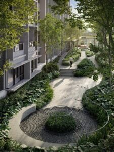 Landscaped garden walkway at The Lighthauz designed for residents to enjoy shaded outdoor spaces.