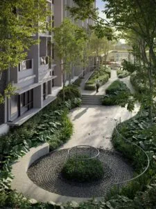 Landscaped garden walkway at The Lighthauz designed for residents to enjoy shaded outdoor spaces.