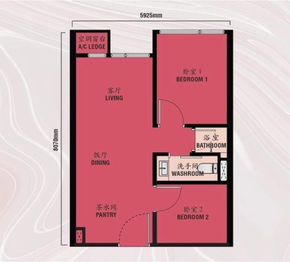 Exsim KLCC_Hanaz Suites_Layout_Type A 484sft (2 Rooms)