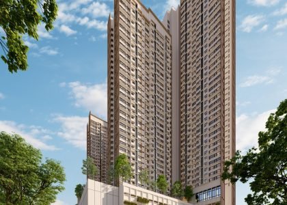 new-project-exsim-queenswoodz-bukit-jalil-facade-day-view aytime view of Queenswoodz Bukit Jalil by EXSIM, a modern high-rise designed for urban living with greenery integration, offering convenient access to LRT and Pavilion Bukit Jalil.