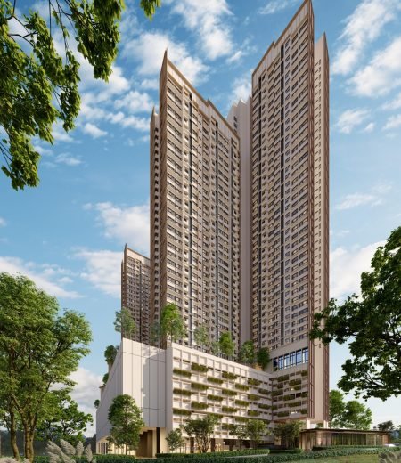 new-project-exsim-queenswoodz-bukit-jalil-facade-day-view aytime view of Queenswoodz Bukit Jalil by EXSIM, a modern high-rise designed for urban living with greenery integration, offering convenient access to LRT and Pavilion Bukit Jalil.